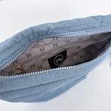 Light Denim Blue Quilted Puffer Sling Crossbody Belt Bag