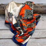 Orange Blue Paisley Printed Western Southwestern Wild Rag Scarf Accent