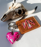 Western Heart Hair On Cowhide Keychain Bag Charm Leopard