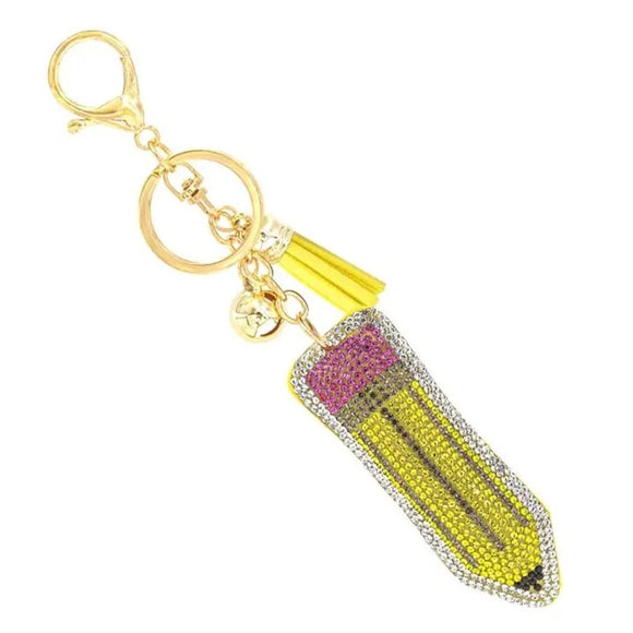 Bling Crystal School Pencil Tassel Keychain Bag Charm