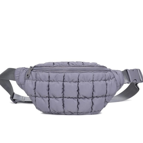 Resurgence Quilted Puffer Nylon Belt Bag Crossbody Sling Bag Grey