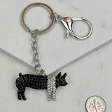 Bling Western Farm Black White Pig Keychain Bag Charm