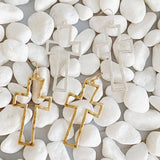 Dangle Cross Outlined Earrings Gold Tone