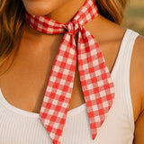 Red White Checkered Western Skinny Cowgirl Mini Wild Rag Scarf Necktie