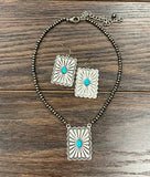 Boho Turquoise Concho Necklace & Earrings Set – Handmade Western Jewelry