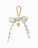 Rope Bow Bag Charm with Puff Heart | White