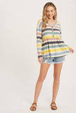 Button Front Multicolor Stripe French Terry Babydoll Top