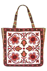 Tapestry Woven Canvas Tote Bag Burgundy