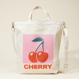 Cherry Fruit Graphic Printed Canvas Tote Crossbody Bag