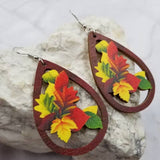 Wood Maple Leaf Fall Dangle Teardrop Earrings