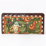 Hand-Tooled Leather Western Wallet Clutch – Genuine Cowhide