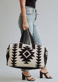 Western Aztec Woven Cotton Duffel Travel Bag Cream Black
