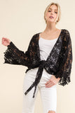 Boho Cotton Lace Tie Front Wrap Lace Top Black