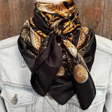 Black and Gold Floral Wild Rag Scarf - Western Southwestern Neck Scarf 35x35