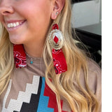 Concho Rodeo Western Cowgirl Earrings Red Bandana