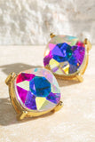 Iridescent Aurora Borealis Faceted Glass Stud Earrings
