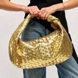 Dollie Gold Woven Vegan Leather Hobo Bag