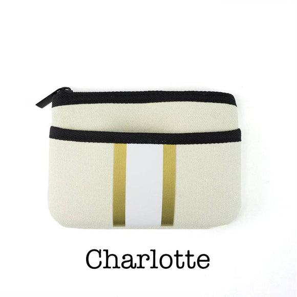 Neoprene Keyring Keychain Pouch Wristlet Charlotte White Gold Accents