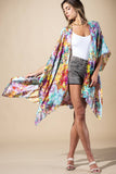 Wild Petal Viscose Kimono | Watercolor Floral Boho Layer