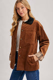 Camel Corduroy Barn Coat with Plaid Interior