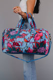 Bright Blue & Multicolored Velvet Floral Duffel Bag