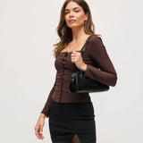 Nessa Croc Print Vegan Leather Shoulder Bag | Black