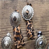 Concho Rodeo Western Cowgirl Earrings Brown Black Leopard