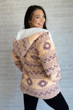 Imani Hooded Printed Sherpa Jacket Western Aztec Design Blush