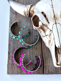 Western Turquoise-Color Stone Open Hoop Earrings, 1.75 Inch