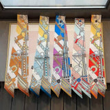 Chain & Harness Print Silky Skinny Scarf | Light Blue