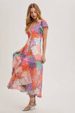 Pastel Quilt Printed Button Down Maxi Dress