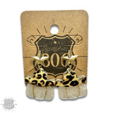 Western Hat Pumpkin Earrings Cow Print and Pearl White