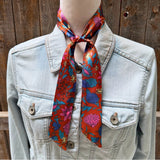 Blue and Rust Floral Western Skinny Cowgirl Mini Wild Rag Scarf Necktie