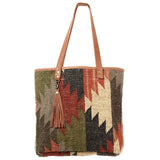Handwoven Wool Saddle Blanket Leather Tote Bag