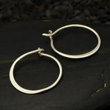 Artisan Sterling Silver Half Hammered Circle Earring Hoops 15mm