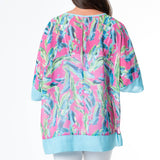 Lexi Boho Tropical Brush Sheer One Size Poncho Cover up Teal Pink