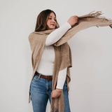 Prince Paisley Knitted Fringe Shawl Taupe