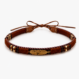 Brown Beaded Western Hat Band with Gold-Tone Feather, Tie-On