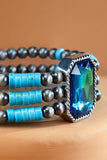 3-Strand Navajo-Style Glass Stone Stretch Bracelet | Silver & Blue | Western Boho