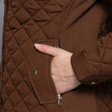 Suede Piping Detail Knit Rib Quilted Padding Jacket Hazelnut Brown