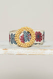 Floral Embroidered Belt – Burgundy & Cream | Round Beaded Buckle | Pol Clothing