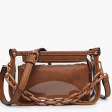 Jessica Clear Duo Crossbody Strap Chain Strap Dark Brown