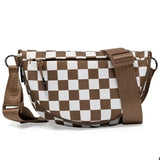 Checkered Nylon Fanny Pack Sling Bags Brown White