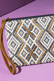 Colorado Handmade Jacquard Clutch | Gold Seed Beads & Suede | Wristlet