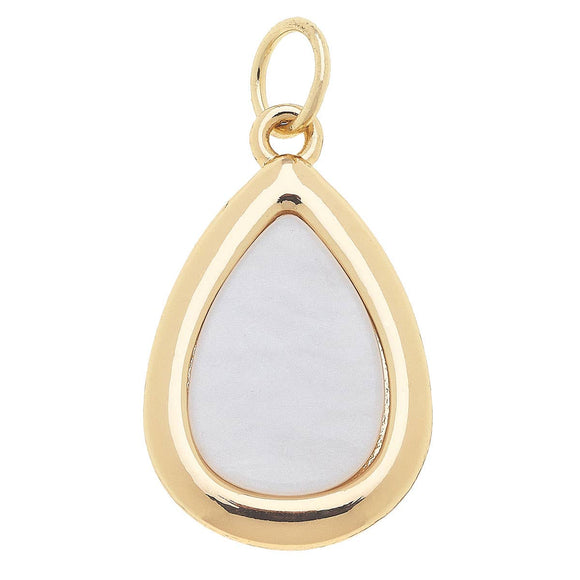 Gold Outline Charm in Mother of Pearl Teardrop Shape