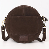 Genuine Leather Western Canteen Bag - Round Crossbody for Women Brown