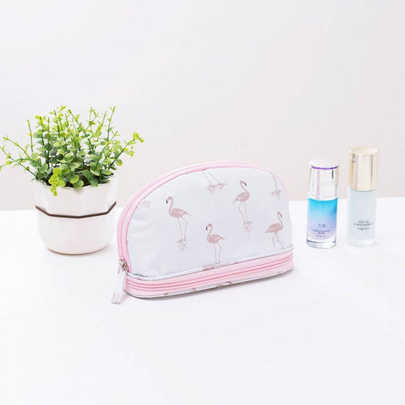 Portable Makeup Bag White Flamingo