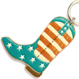 Vegan Leather Red White Blue Patriotic USA Cowboy Boot Key Ring Bag Charm