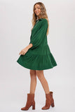Tiered Ruffle Shirt Dress - Forest Green