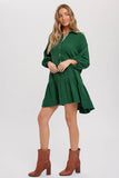 Tiered Ruffle Shirt Dress - Forest Green